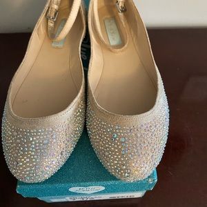 Betsy Johnson Champagne Colored Flats with Crystals.
